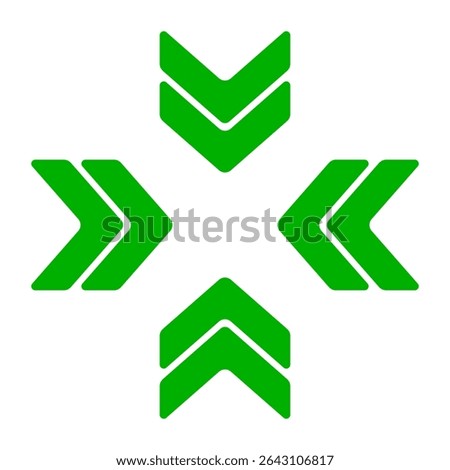 Movement icon. Outlined chevrons arranged outward in cross pattern. Symbolizes expansion, transfer, or directional flow in design interfaces.