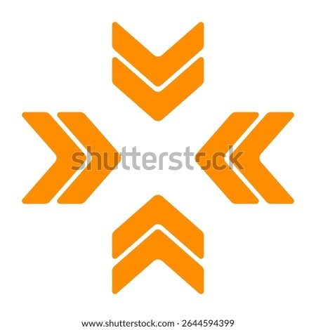 Movement icon. Outlined chevrons arranged outward in cross pattern. Symbolizes expansion, transfer, or directional flow in design interfaces.