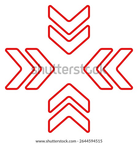 Movement icon. Outlined chevrons arranged outward in cross pattern. Symbolizes expansion, transfer, or directional flow in design interfaces.
