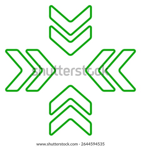 Movement icon. Outlined chevrons arranged outward in cross pattern. Symbolizes expansion, transfer, or directional flow in design interfaces.
