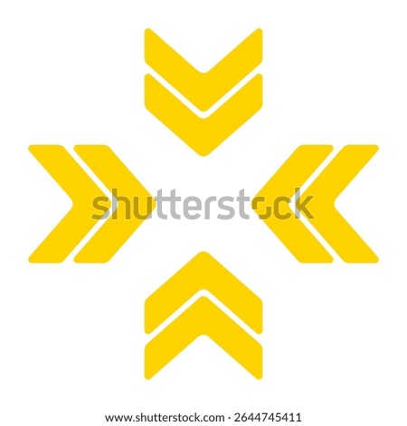 Movement icon. Outlined chevrons arranged outward in cross pattern. Symbolizes expansion, transfer, or directional flow in design interfaces.