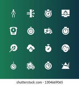 movement icon set. Collection of 16 filled movement icons included Dispersion, Chronometer, Ambulance, Hypnosis, Dancer, Crank arm, Stopwatch, Joints