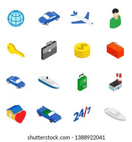 Movement icons set. Isometric set of 16 movement vector icons for web isolated on white background