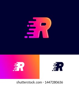 Movement Letter R With Speed Symbol On A Different Backgrounds. Dynamic Logo. Velocity Or Delivery Icon.