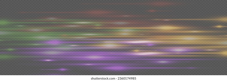 Movement of light effect. Speed ​​effect lines on a transparent background.
