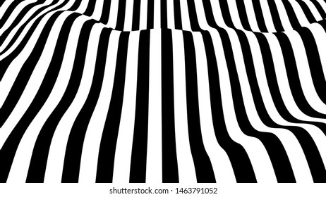 Movement lines illusion. Abstract wave whith black and white curve lines. Vector optical illusion.