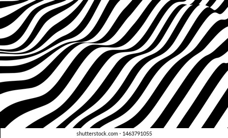 Movement lines illusion. Abstract wave whith black and white curve lines. Vector optical illusion.