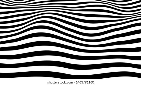 Movement lines illusion. Abstract wave whith black and white curve lines. Vector optical illusion.