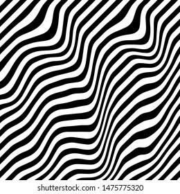 Movement lines illusion. Abstract wave whith black and white curve lines. Vector optical illusion.