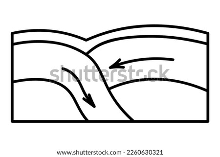 Movement of lithospheric plates. The focus of the earthquake. Sketch. Tectonic plates are on top of each other. The arrows show the displacement of rocks. Earth tremors. Vector illustration.