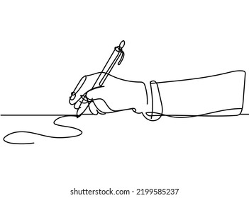 The Movement Of A Man's Hand Who Is Writing A Straight Line And Zig Zag With A Single Line Drawing Continues. Trendy One Line Design Vector Graphic Illustration