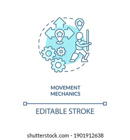 Movement mechanics concept icon. Game design industry benefits. Creating realistic hero moves. Game creation idea thin line illustration. Vector isolated outline RGB color drawing. Editable stroke