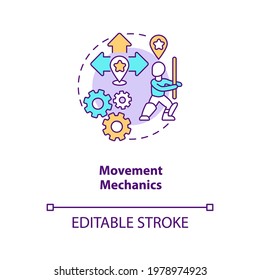 Movement mechanics concept icon. Game design industry benefits. Creating realistic hero movement. Game creation idea thin line illustration. Vector isolated outline RGB color drawing. Editable stroke