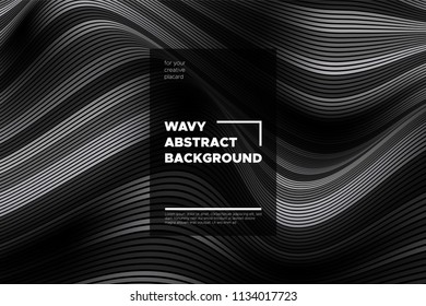 Movement. Monochrome Abstract Background of Waves. Modern Bright Flow Poster. Blend. Distortion of Wave Stripes. 3d Surface with Optical Illusion. Monochrome Warped Lines Movement Effect. Eps10 Vector