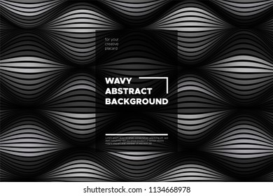 Movement. Monochrome Abstract Background of Waves. Modern Bright Flow Poster. Blend. Distortion of Wave Stripes. 3d Surface with Optical Illusion. Monochrome Warped Lines Movement Effect. Eps10 Vector