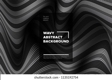 Movement. Monochrome Abstract Background of Waves. Modern Bright Flow Poster. Blend. Distortion of Wave Stripes. 3d Surface with Optical Illusion. Monochrome Warped Lines Movement Effect. Eps10 Vector