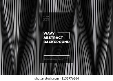 Movement. Monochrome Abstract Background of Waves. Modern Bright Flow Poster. Blend. Distortion of Wave Stripes. 3d Surface with Optical Illusion. Monochrome Warped Lines Movement Effect. Eps10 Vector