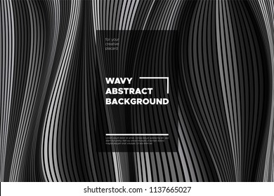 Movement. Monochrome Abstract Background of Waves. Modern Bright Flow Poster. Blend. Distortion of Wave Stripes. 3d Surface with Optical Illusion. Monochrome Warped Lines Movement Effect. Eps10 Vector