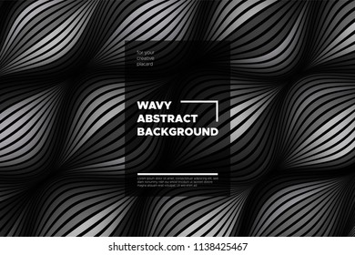 Movement. Monochrome Abstract Background of Waves. Modern Bright Flow Poster. Blend. Distortion of Wave Stripes. 3d Surface with Optical Illusion. Monochrome Warped Lines Movement Effect. Eps10 Vector
