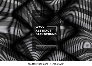 Movement. Monochrome Abstract Background of Waves. Modern Bright Flow Poster. Blend. Distortion of Wave Stripes. 3d Surface with Optical Illusion. Monochrome Warped Lines Movement Effect. Eps10 Vector