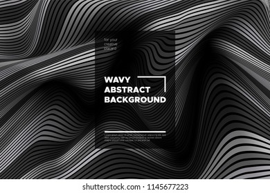 Movement. Monochrome Abstract Background of Waves. Modern Bright Flow Poster. Blend. Distortion of Wave Stripes. 3d Surface with Optical Illusion. Monochrome Warped Lines Movement Effect. Eps10 Vector