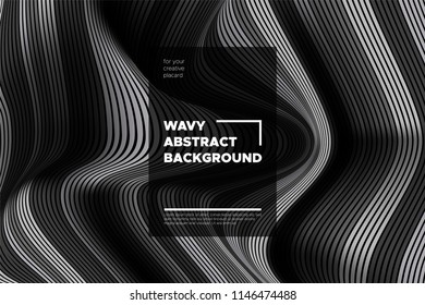Movement. Monochrome Abstract Background of Waves. Modern Bright Flow Poster. Blend. Distortion of Wave Stripes. 3d Surface with Optical Illusion. Monochrome Warped Lines Movement Effect. Eps10 Vector