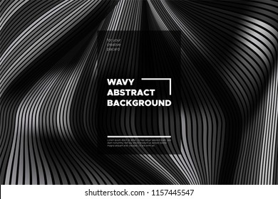 Movement. Monochrome Abstract Background of Waves. Modern Bright Flow Poster. Blend. Distortion of Wave Stripes. 3d Surface with Optical Illusion. Monochrome Warped Lines Movement Effect. Eps10 Vector