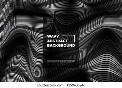 Movement. Monochrome Abstract Background of Waves. Modern Bright Flow Poster. Blend. Distortion of Wave Stripes. 3d Surface with Optical Illusion. Monochrome Warped Lines Movement Effect. Eps10 Vector