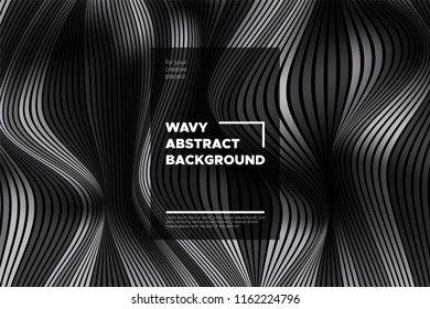 Movement. Monochrome Abstract Background of Waves. Modern Bright Flow Poster. Blend. Distortion of Wave Stripes. 3d Surface with Optical Illusion. Monochrome Warped Lines Movement Effect. Eps10 Vector
