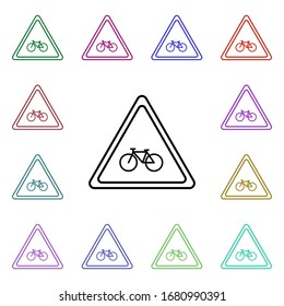 Movement on bicycles is prohibited. Multi color style icon. Simple thin line, outline vector of road sign icons for ui and ux, website or mobile application