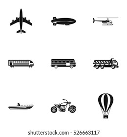 Movement on machine icons set. Simple illustration of 9 movement on machine vector icons for web