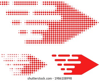 Movement right halftone dotted icon. Halftone pattern contains circle points. Vector illustration of movement right icon on a white background.