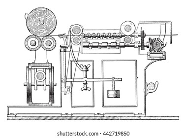 Tornillos de movimiento Caja de la pistola, ilustración vintage grabada. Enciclopedia industrial E.-O. Lami - 1875.
