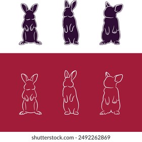 Movement silhouette of a standing rabbit, 3 Standing rabbit outline	