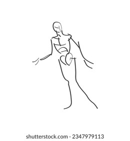 Esbozo de movimiento dibuja mano cuerpo humano estacionario pivote