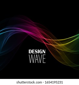 
The movement of a smooth bright rainbow wave on a black abstract background. Design element. Brochure Template