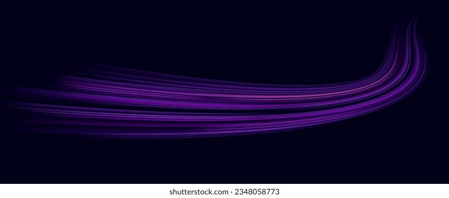 Movement speed. Futuristic neon light lines. Light trail. High speed effect. High speed motion blur effect.Dynamic light motion trails.