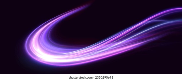 Movement speed. Futuristic neon light lines. Light trail. High speed effect. High speed motion blur effect.Dynamic light motion trails.