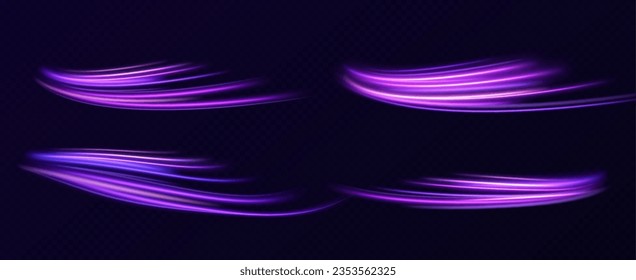 Movement speed. Futuristic neon light lines. Light trail. High speed effect. High speed motion blur effect.Dynamic light motion trails.