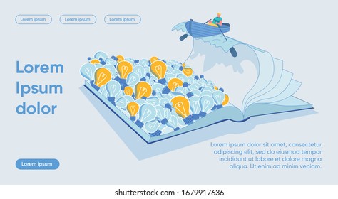 Movement to Success on Knowledge, Technologies and Creative Ideas Wave with Businessman Character - Metaphor. Originative Thinking Application and Investment in Research. Flat Cartoon Illustration.