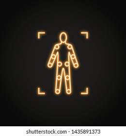 Movement Tracking Icon In Neon Style. Motion Detection Technology Concept. Vector Illustration.