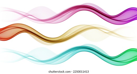 The movement of transparent horizontal waves on a white background, a set of waves with bright color tones, design element