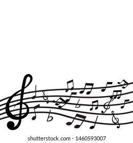 Movement treble clef and music note on line wave.