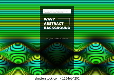 Movement. Trendy Abstract Background of Waves. Modern Bright Flow Poster. Color Blend. Distortion of Wave Stripes. 3d Surface with Optical Illusion. Colorful Warped Lines Movement Effect. Eps10 Vector