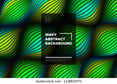 Movement. Trendy Abstract Background of Waves. Modern Bright Flow Poster. Color Blend. Distortion of Wave Stripes. 3d Surface with Optical Illusion. Colorful Warped Lines Movement Effect. Eps10 Vector