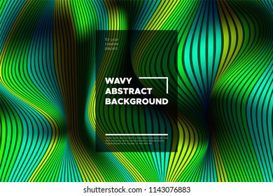 Movement. Trendy Abstract Background of Waves. Modern Bright Flow Poster. Color Blend. Distortion of Wave Stripes. 3d Surface with Optical Illusion. Colorful Warped Lines Movement Effect. Eps10 Vector