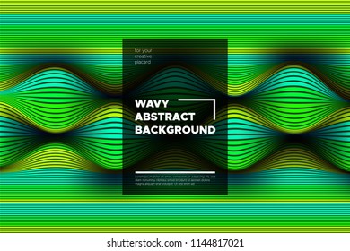 Movement. Trendy Abstract Background of Waves. Modern Bright Flow Poster. Color Blend. Distortion of Wave Stripes. 3d Surface with Optical Illusion. Colorful Warped Lines Movement Effect. Eps10 Vector