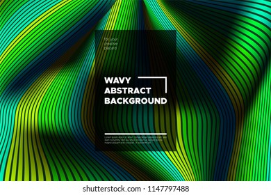 Movement. Trendy Abstract Background of Waves. Modern Bright Flow Poster. Color Blend. Distortion of Wave Stripes. 3d Surface with Optical Illusion. Colorful Warped Lines Movement Effect. Eps10 Vector