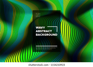 Movement. Trendy Abstract Background of Waves. Modern Bright Flow Poster. Color Blend. Distortion of Wave Stripes. 3d Surface with Optical Illusion. Colorful Warped Lines Movement Effect. Eps10 Vector