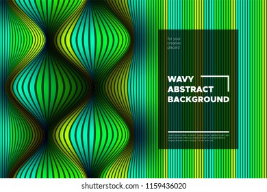 Movement. Trendy Abstract Background of Waves. Modern Bright Flow Poster. Color Blend. Distortion of Wave Stripes. 3d Surface with Optical Illusion. Colorful Warped Lines Movement Effect. Eps10 Vector
